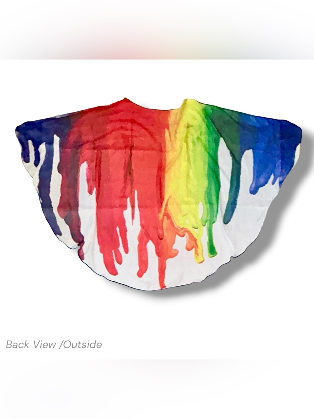 Rainbow Art on White Semi-Sheer Flutter Wings Festival Cape Fun Accessory OS